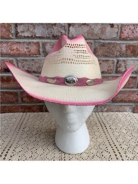 Western Express Cowgirl Cowboy Straw Hat Pink Cream Size S/M